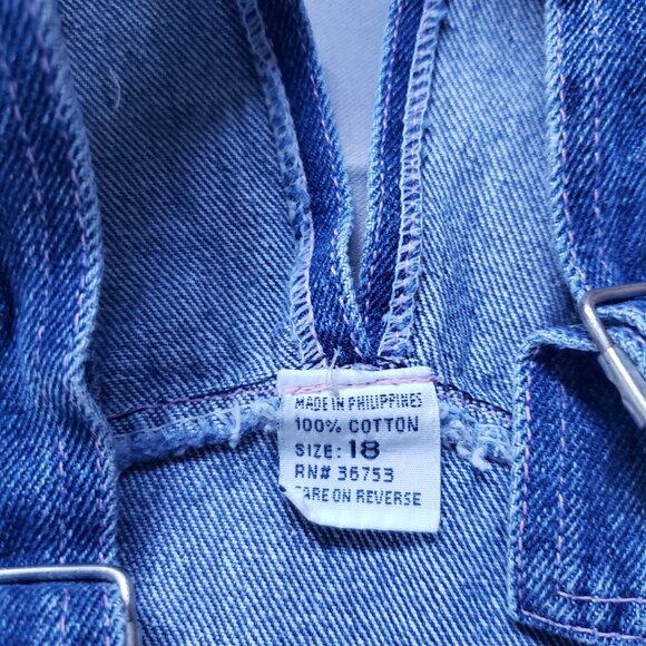 Rare Vintage Y2K Overalls Blue Denim Pink Fur Trim Baby Girls 18 Mo Poodle Dog - Picture 5 of 9